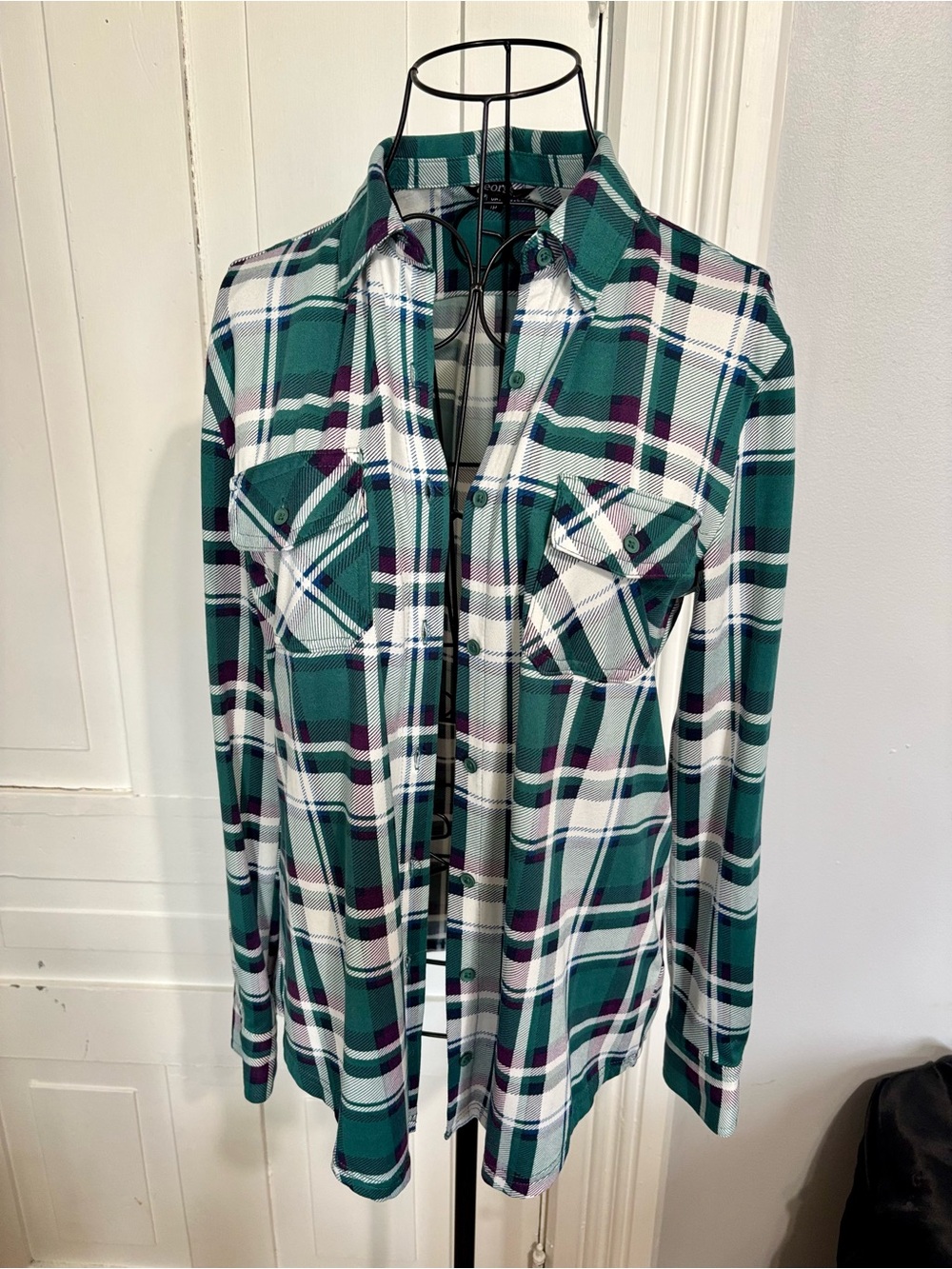 Soft & Stretchy Women’s Plaid Button-Up Top
